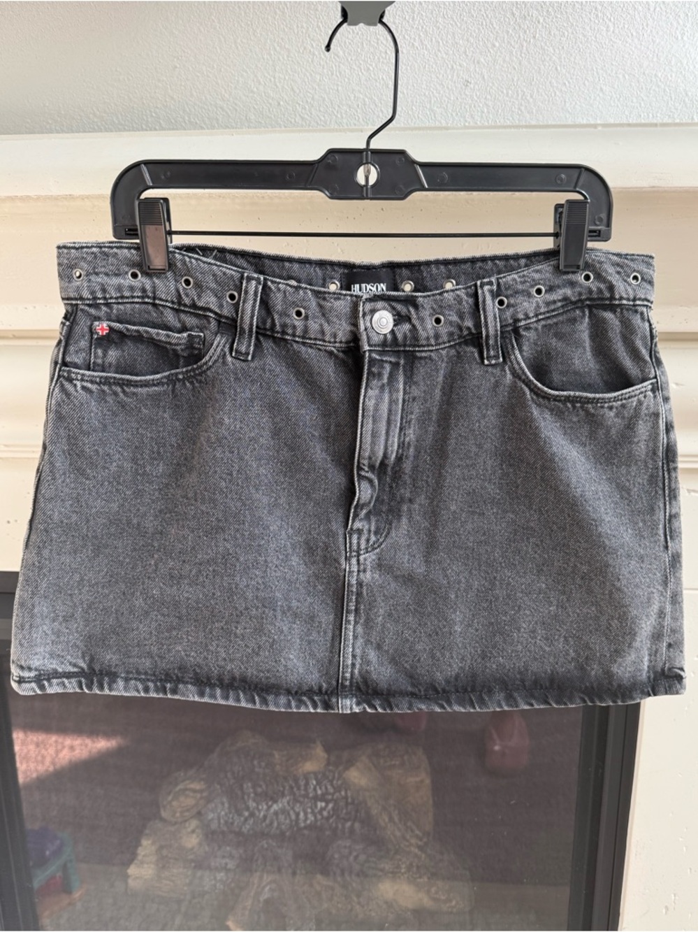 Hudson Jeans Faded Black Denim Mini Skirt with Grommet Waist Morrison Collection